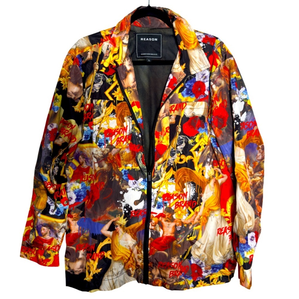 Reason Vibrant Renaissance Art Graphic Blazer Size L
